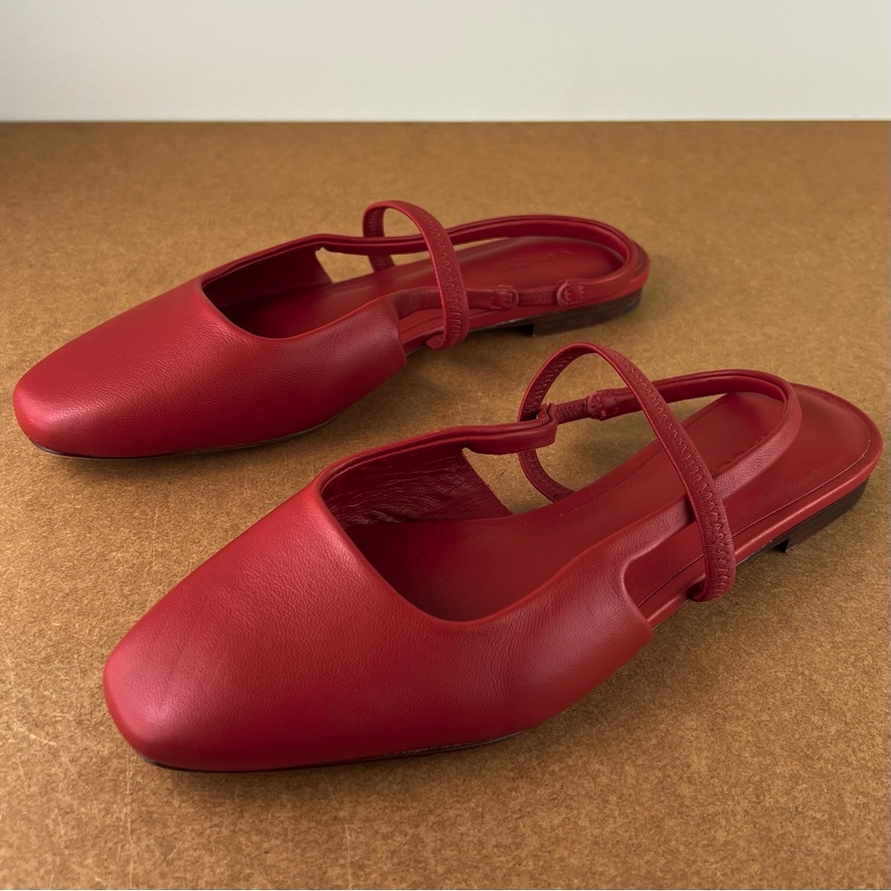NEW VINCE RED LEATHER SLINGBACK FLATS - Picture 8 of 13